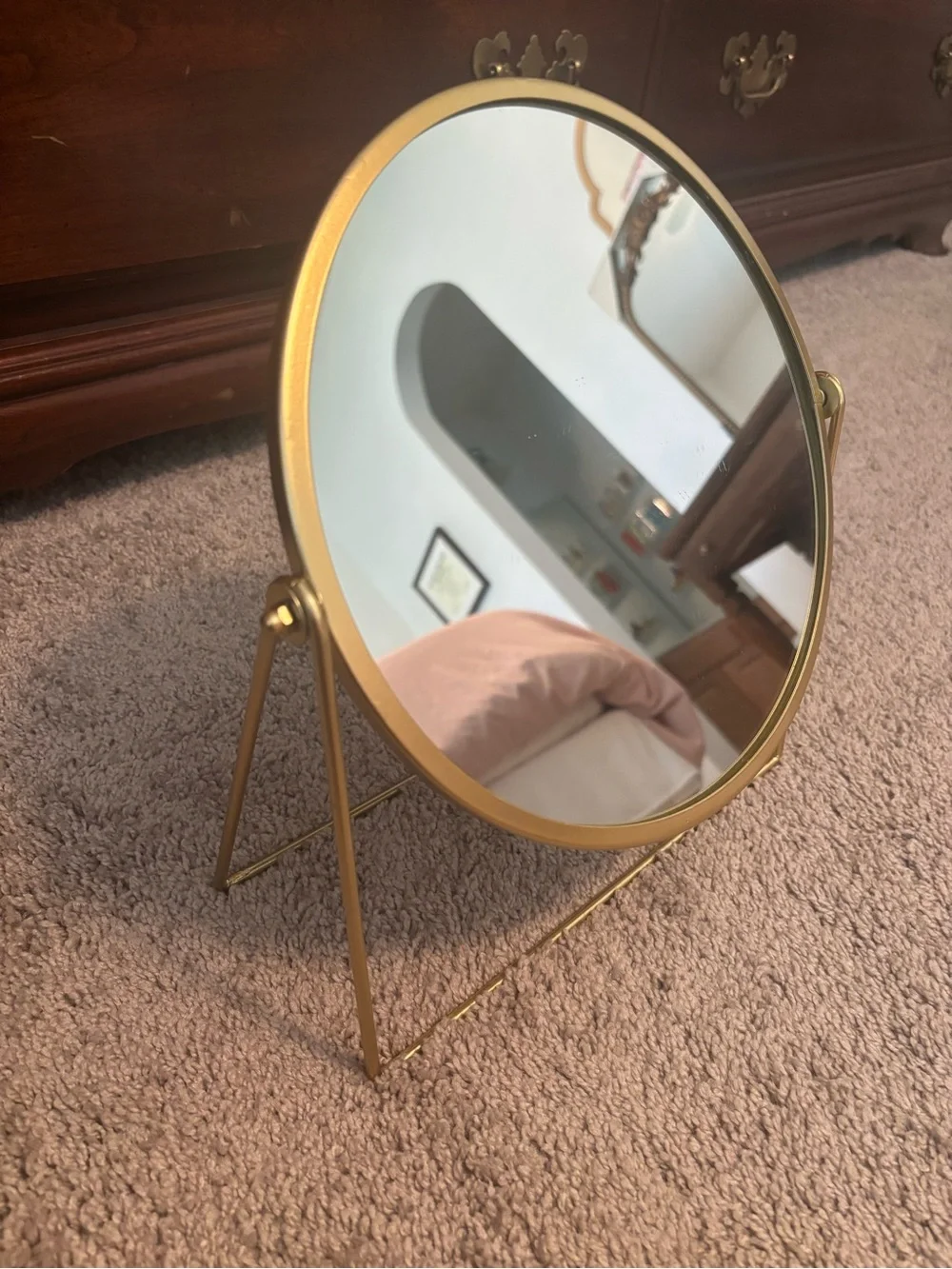 Round Gold Tabletop Mirror